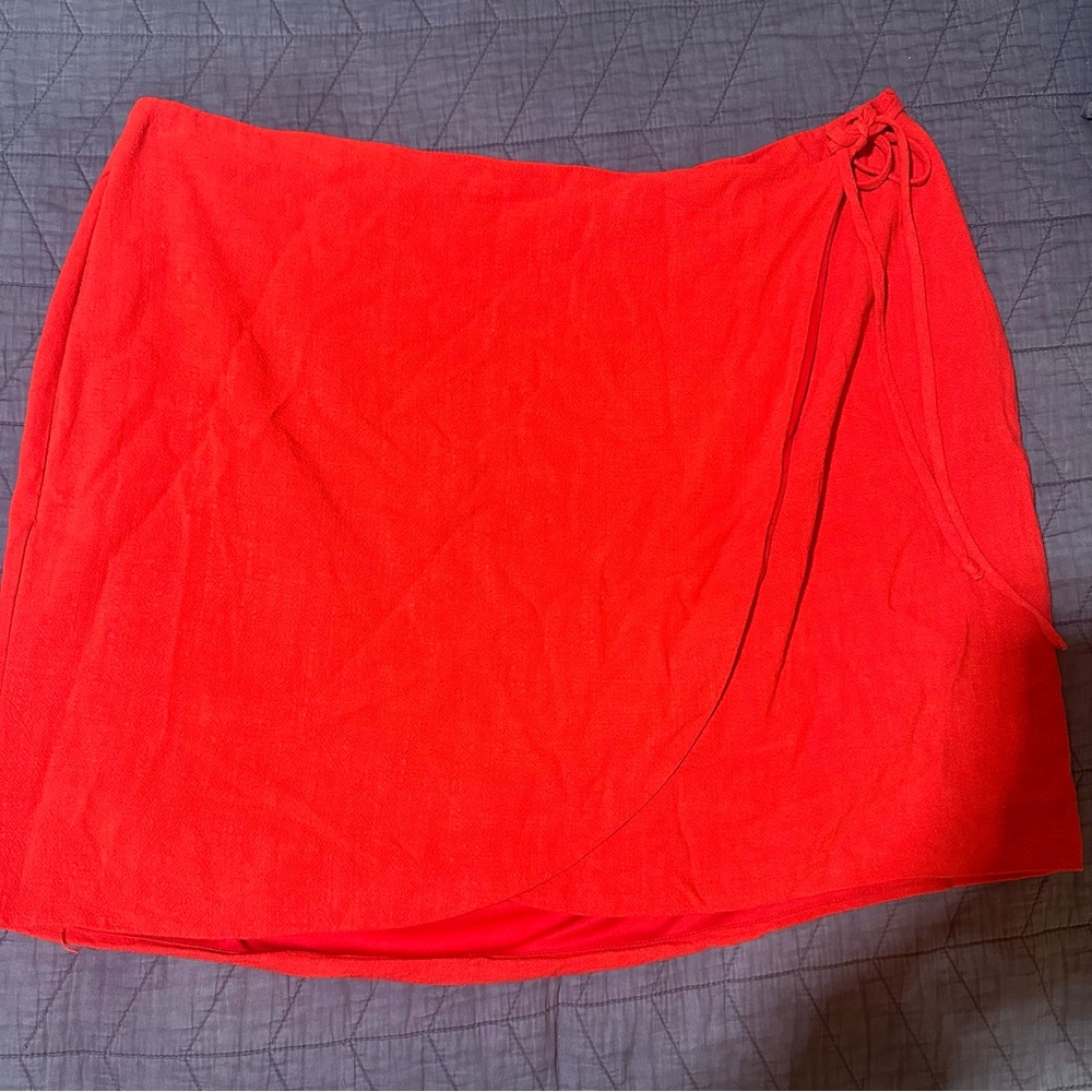 ARULA Bright Red Wrap Mini Skirt